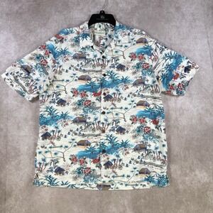 Caribbean Shirt Men Large Rayon Button AOP Hawaiian Tropical Vacation Beach